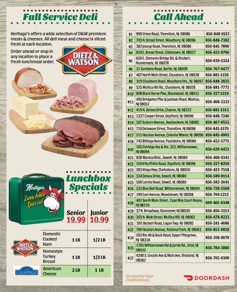 Full Menu Heritage's Dairy Stores