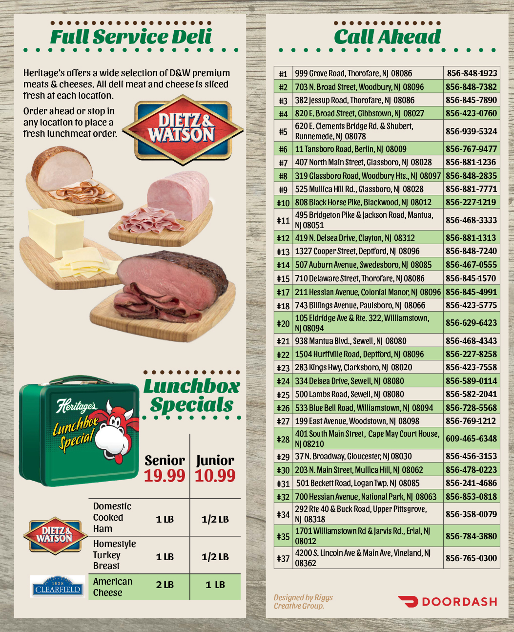 Full Menu Heritage's Dairy Stores