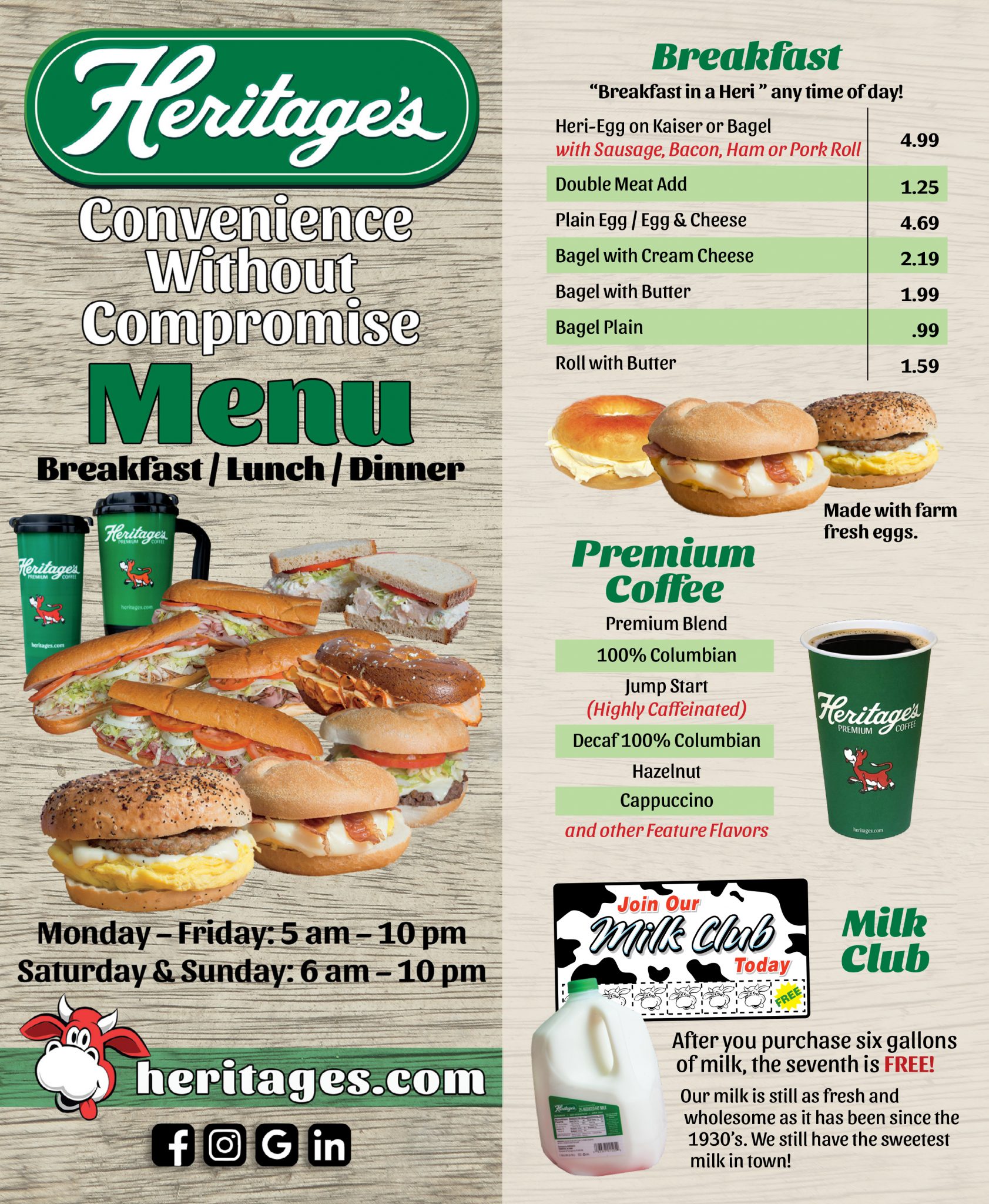 Full Menu Heritage's Dairy Stores