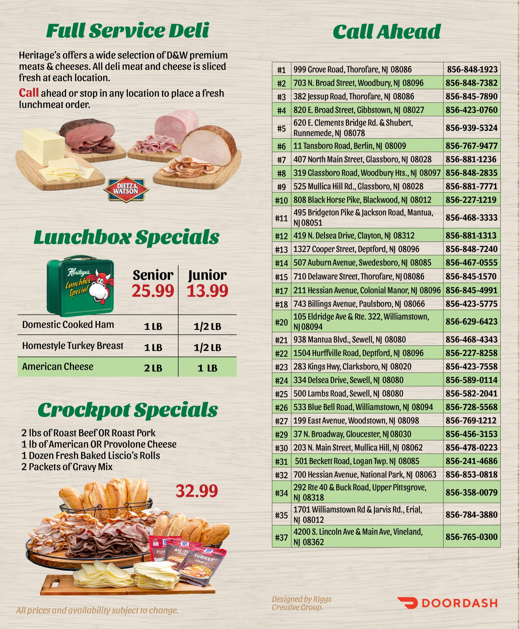 Full Menu Heritage's Dairy Stores